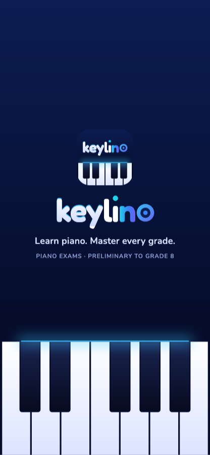 The Keylino app opening screen with its wordmark on a glowing keyboard.